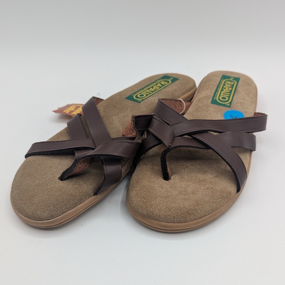 Rapallo Women Brown Leather Strappy Sandals Made in Italy Size 7 Flat Slides NEW